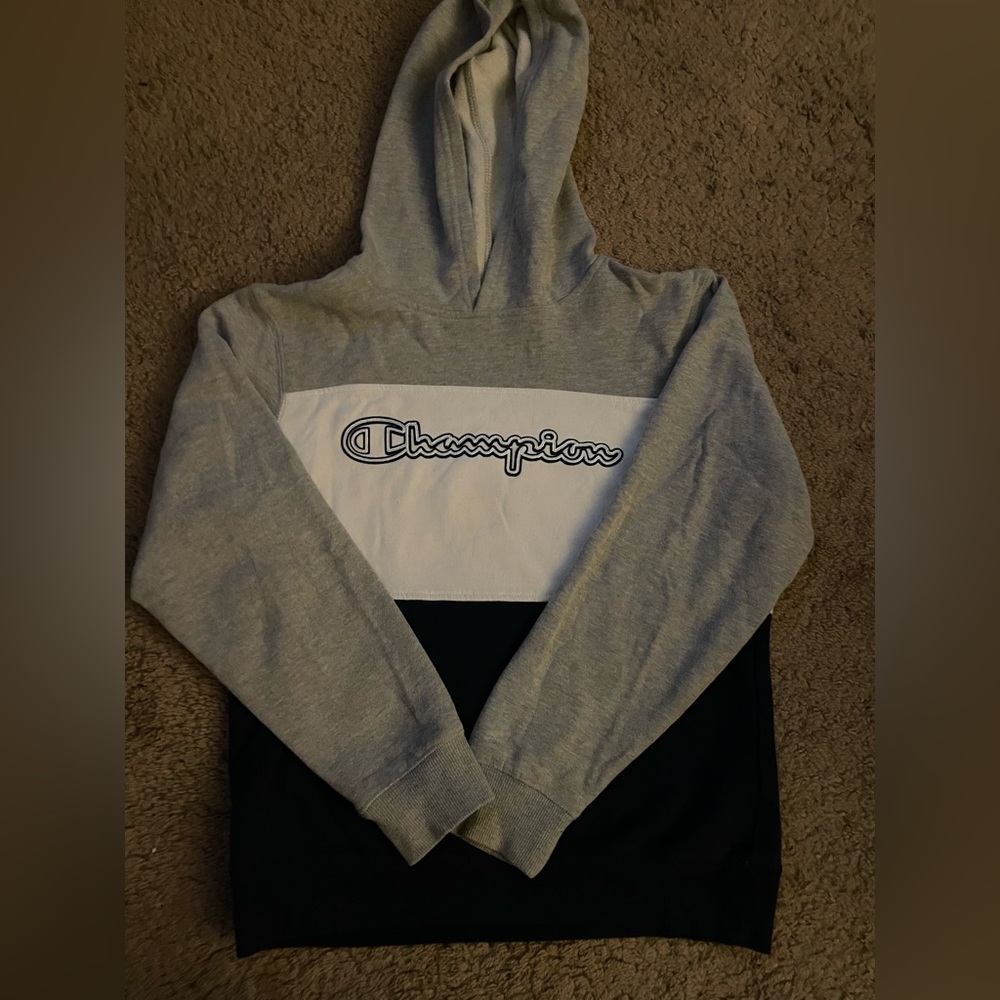 Champion Fleece Colorblock Youth Large Grey/White/Navy Embroidered Logo